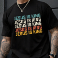 Jesus Is King Tee — Retro Color Block Christian Graphic T-Shirt