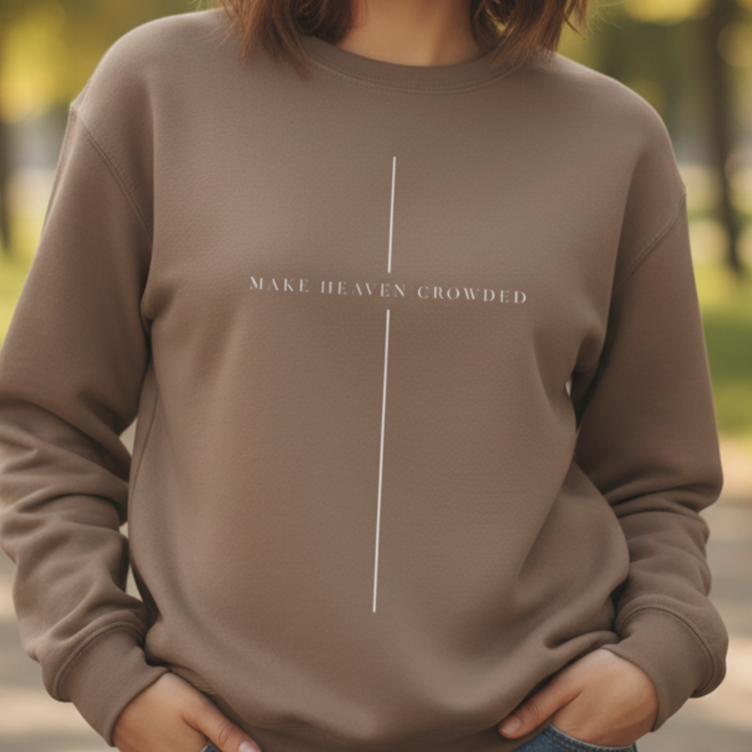 Make Heaven Crowded Crewneck Sweatshirt — Vertical Cross Design