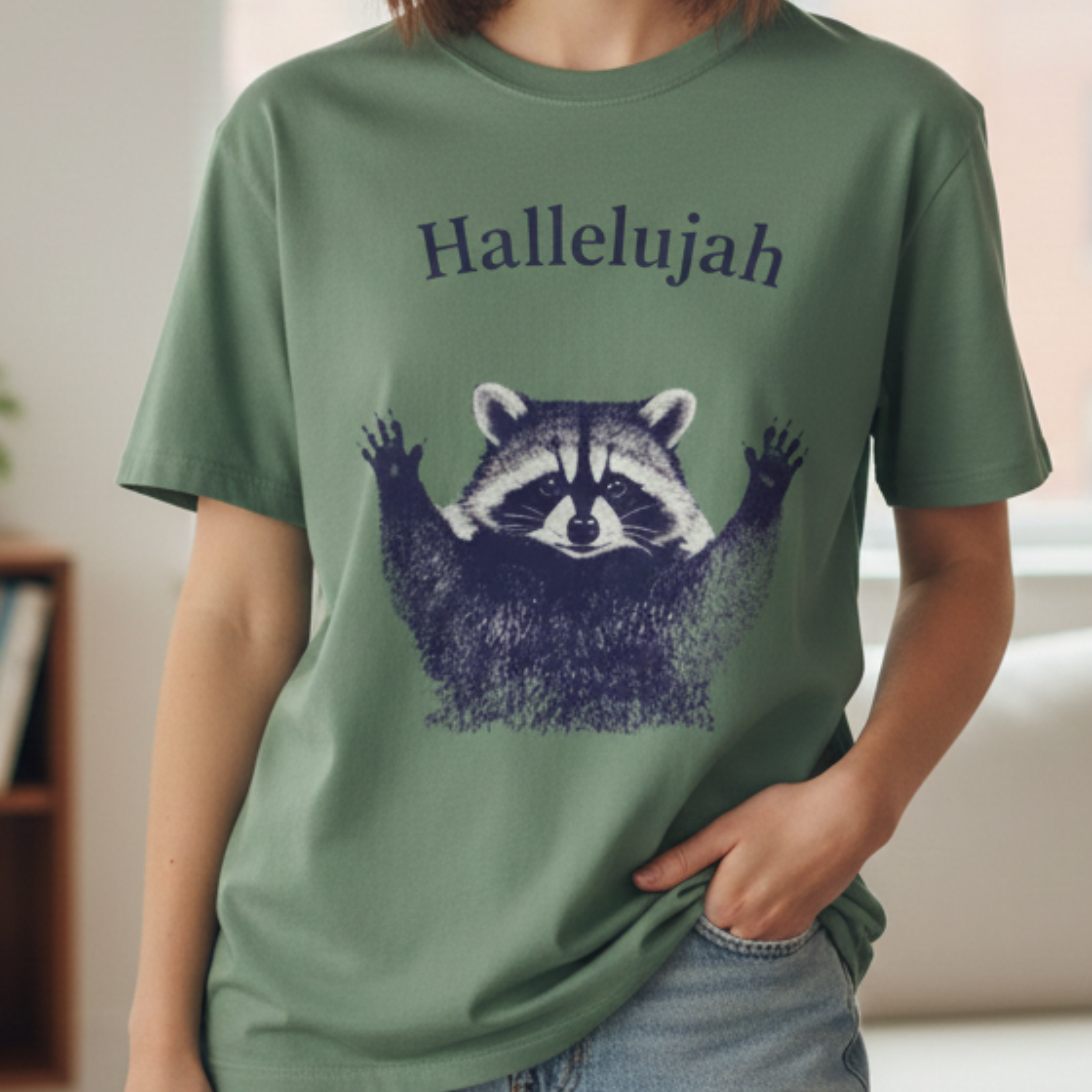 Hallelujah Raccoon T-Shirt — Vintage Animal Praise Tee