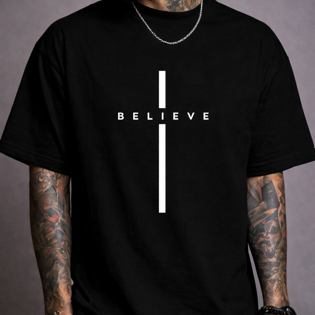 Believe Cross T-Shirt — Minimal Faith Graphic Tee