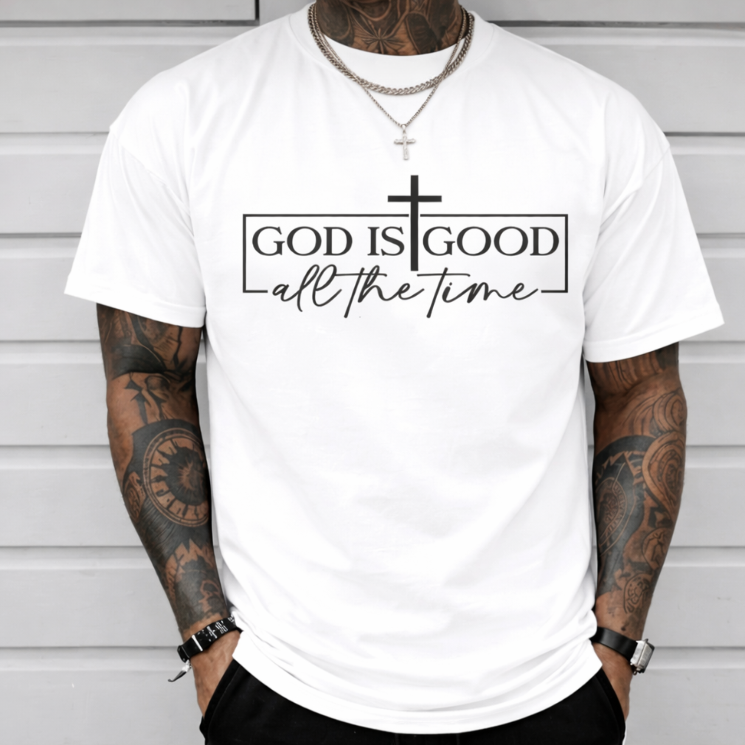 Christian Streetwear T-Shirt: 'God is Good All the Time' with Cross