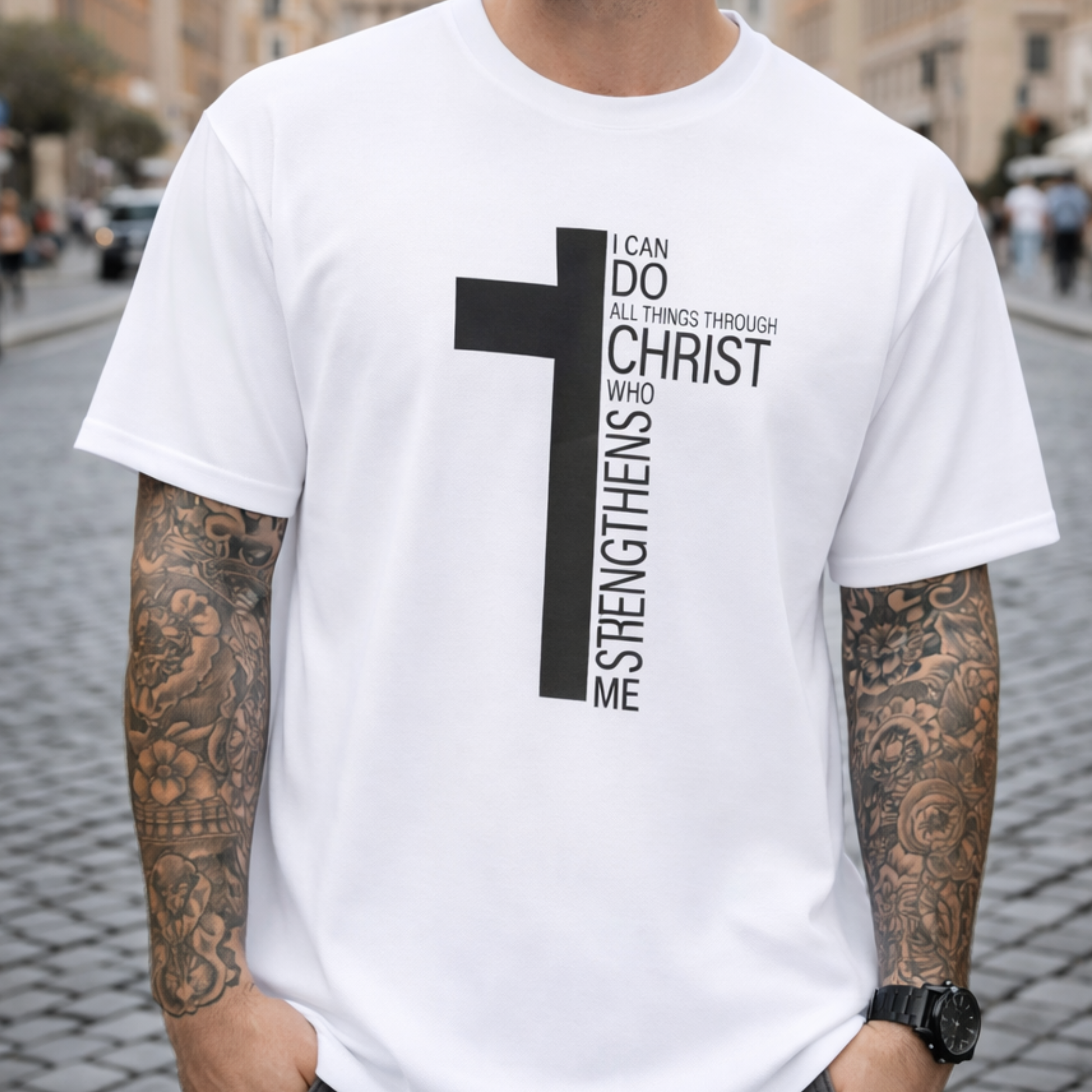 Christian Cross T‑Shirt – 'I Can Do All Things Through Christ' Inspirational Tee