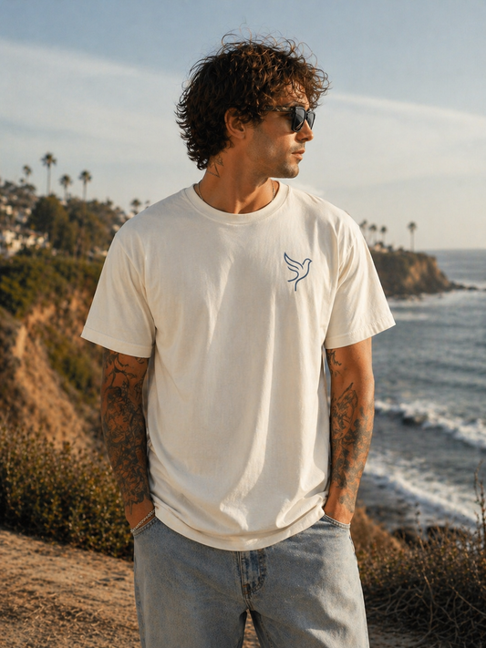 Natural cream faith shirt back with oversized dove and Faith Hope Love print