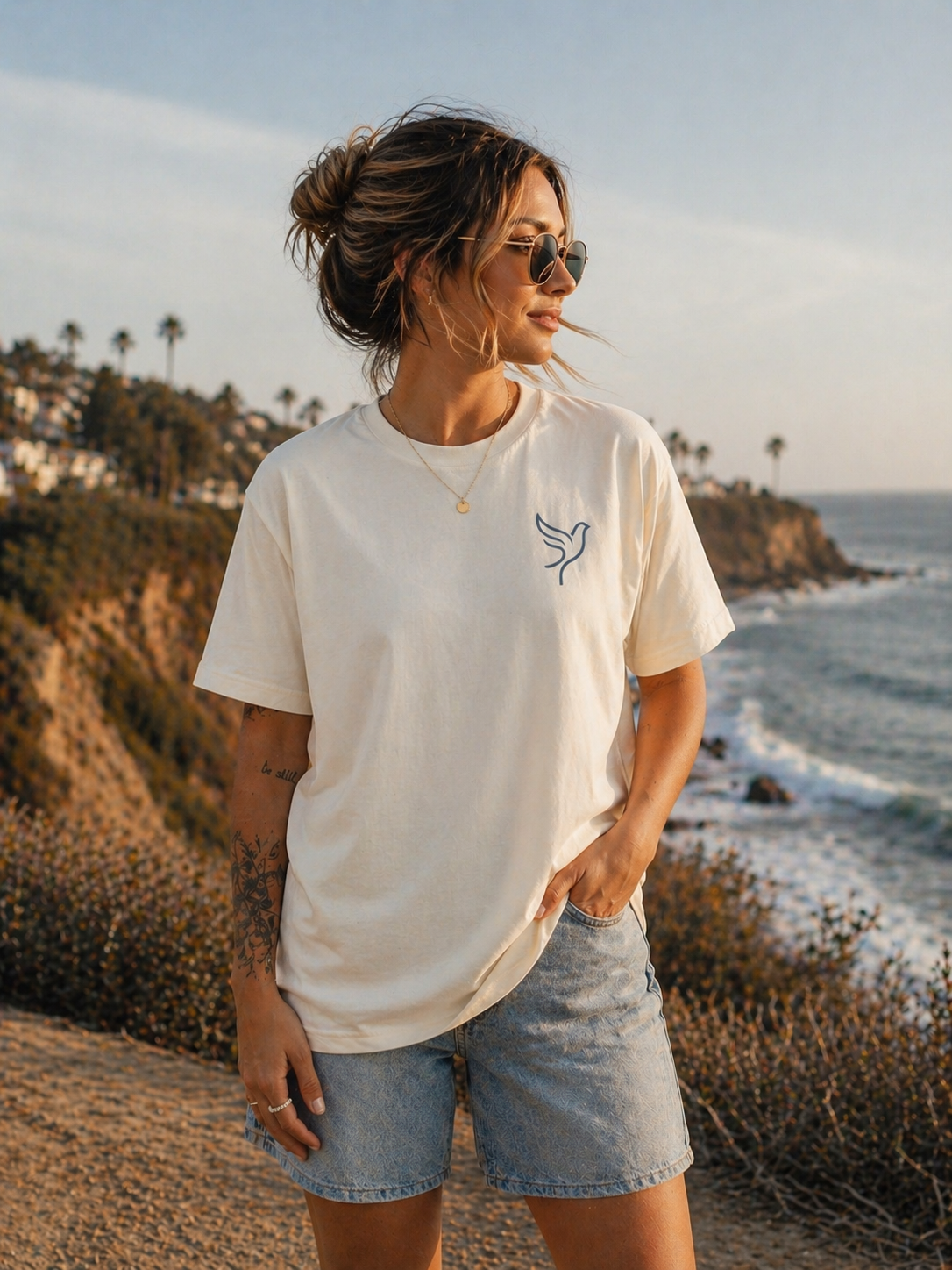 Natural cream faith shirt back with oversized dove and Faith Hope Love print