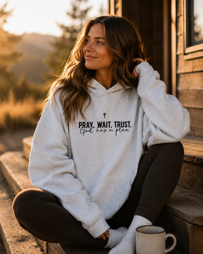 Pray Wait Trust Hoodie – Christian Faith Hoodie | God Has a Plan