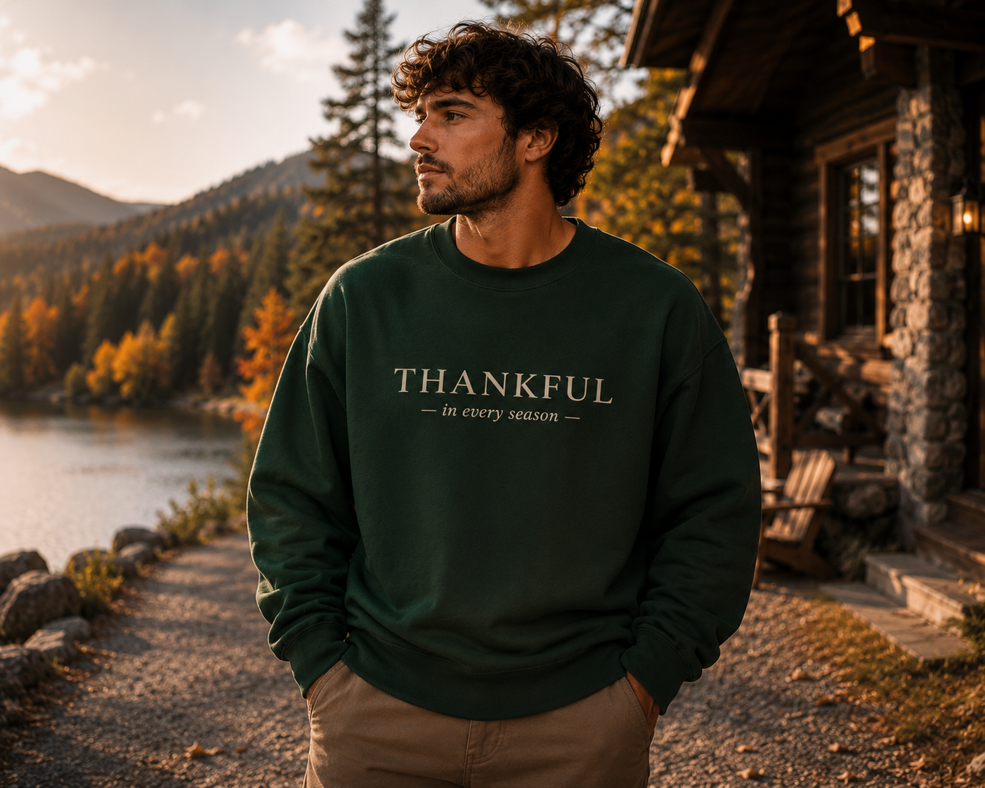 Thankful in Every Season Premium Crewneck | Christian Fall Sweatshirt