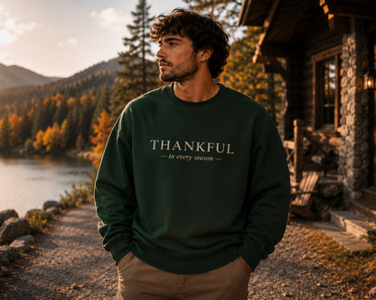 Thankful in Every Season Premium Crewneck | Christian Fall Sweatshirt