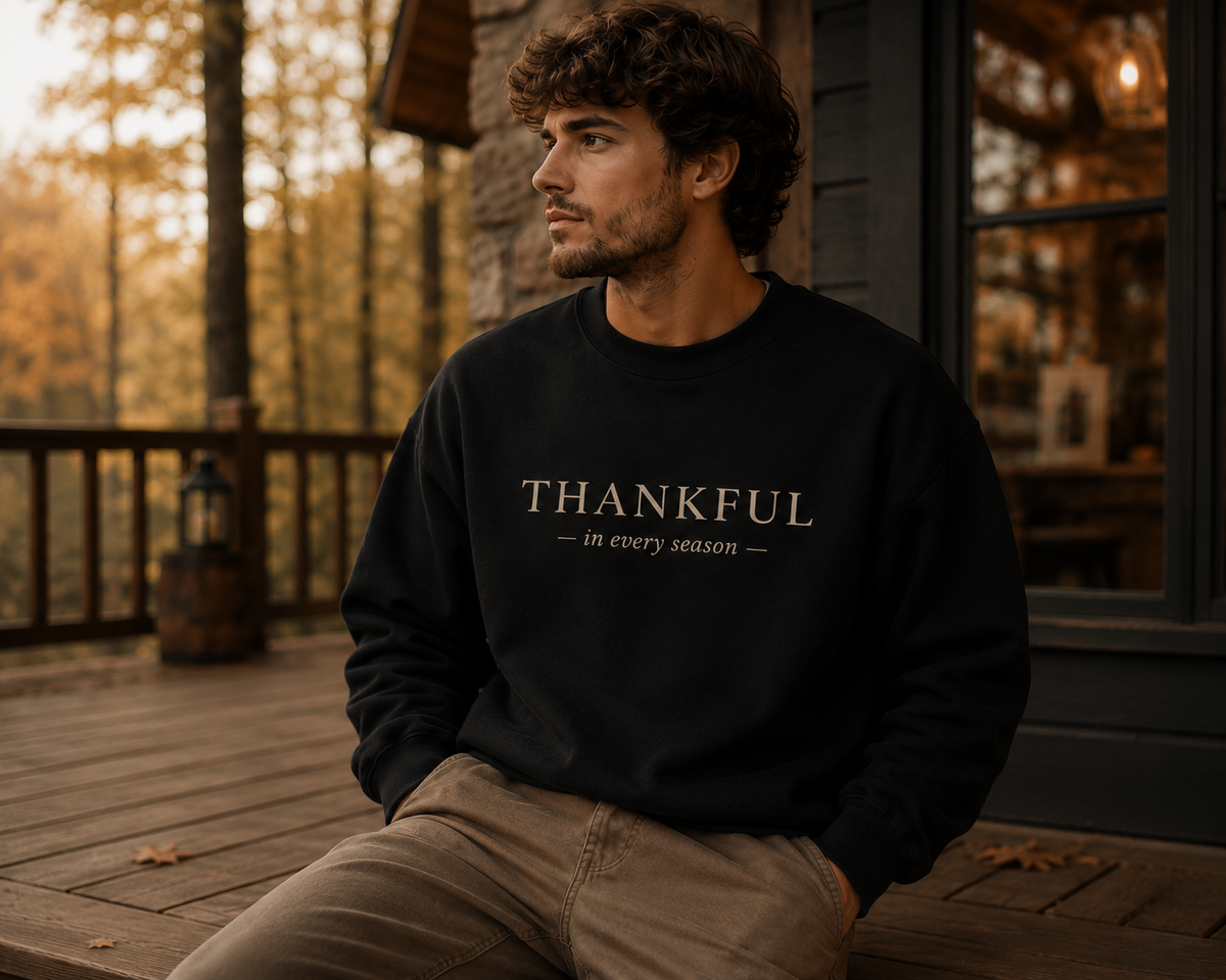 Thankful in Every Season Christian Fall Sweatshirt – Crewneck by Blessed Designs