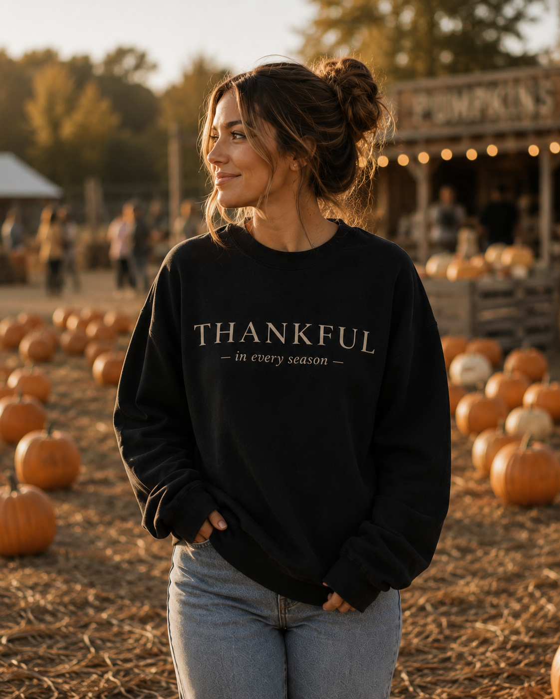 Thankful in Every Season Premium Crewneck | Christian Fall Sweatshirt