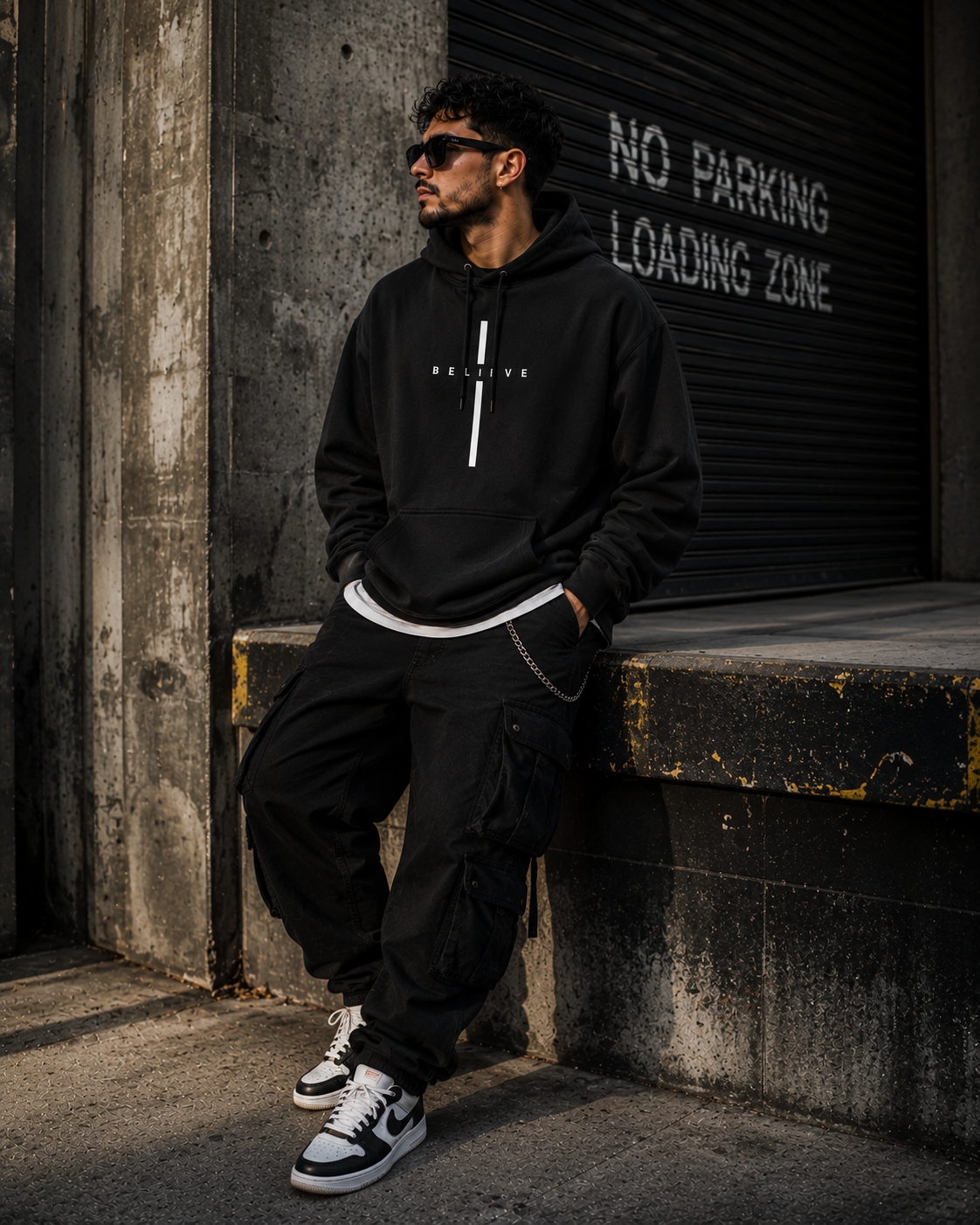 Believe Minimalist Hoodie — Vertical Cross Sweatshirt