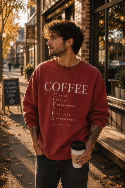 COFFEE Christian Crewneck Sweatshirt| Matthew 11:28