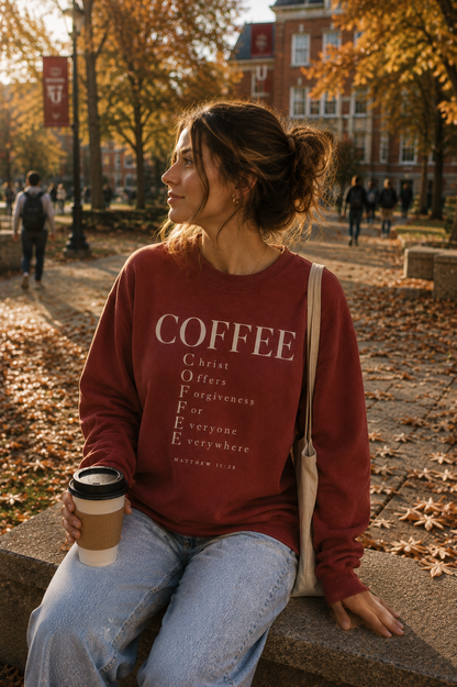 COFFEE Christian Crewneck Sweatshirt| Matthew 11:28